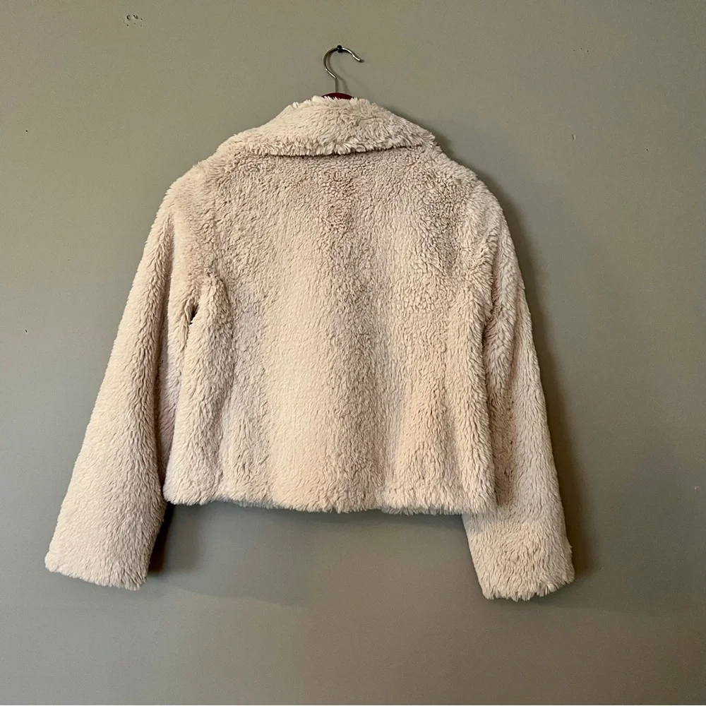 GapKids Faux Fur Coat Youth Large 10 Cream Cropped Plush Jacket
